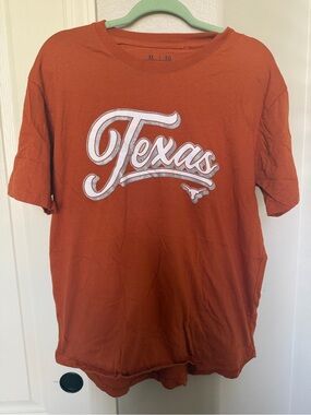 Pressbox Texas Script Graphic Tee - Rust Orange with White